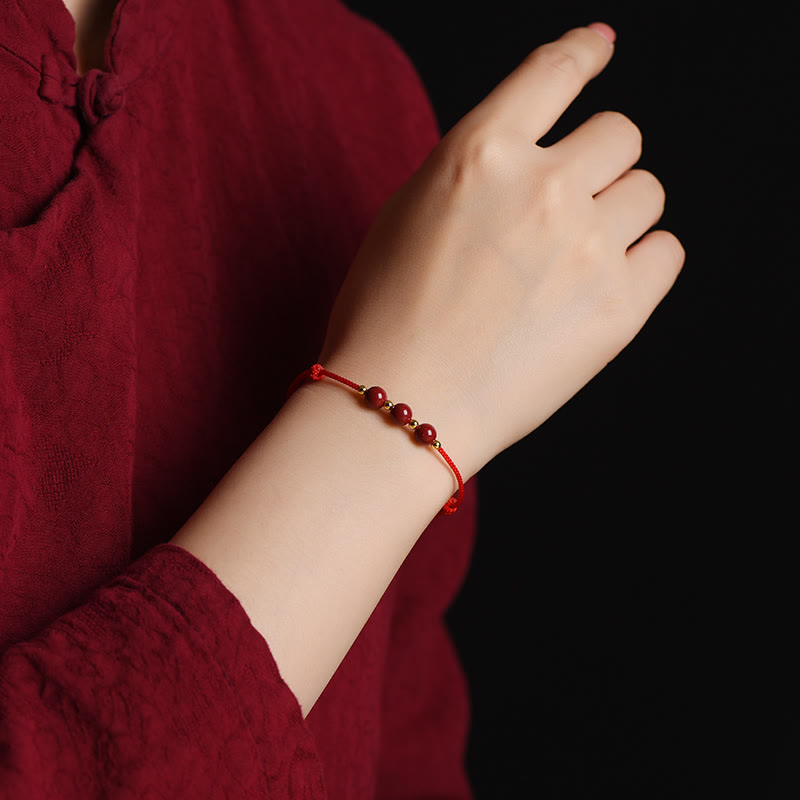 Bracelet de cheville en perles de cinabre porte-bonheur naturelles en Buddha Stones