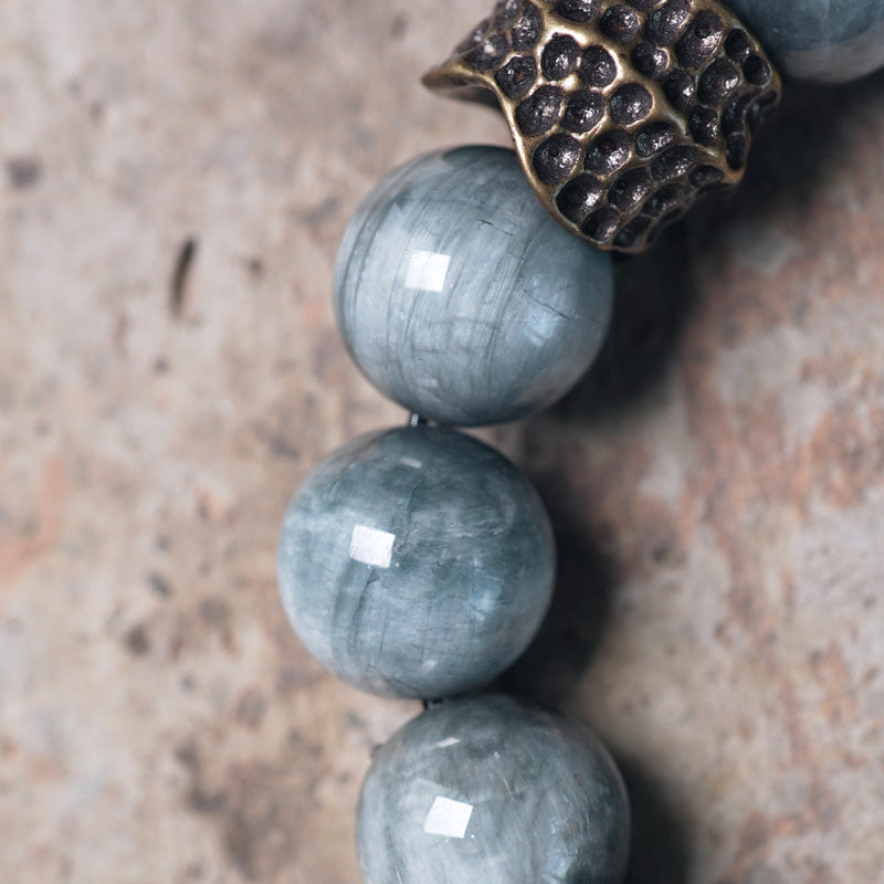 Bracelet de couple en cuivre et bois d'ébène avec pierre œil d'aigle et Buddha Stones