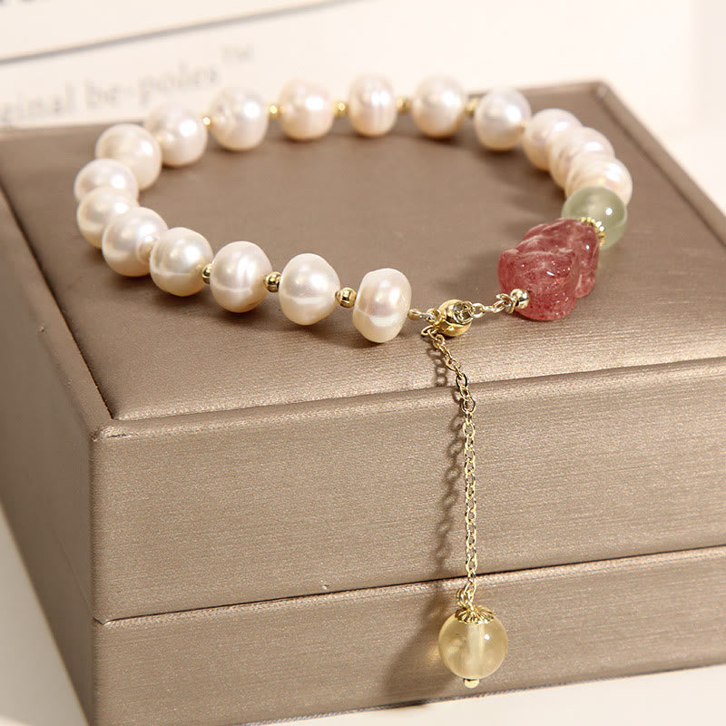 Bracelet à breloques PiXiu Optimism en perles naturelles et quartz fraise de Buddha Stones - image 3