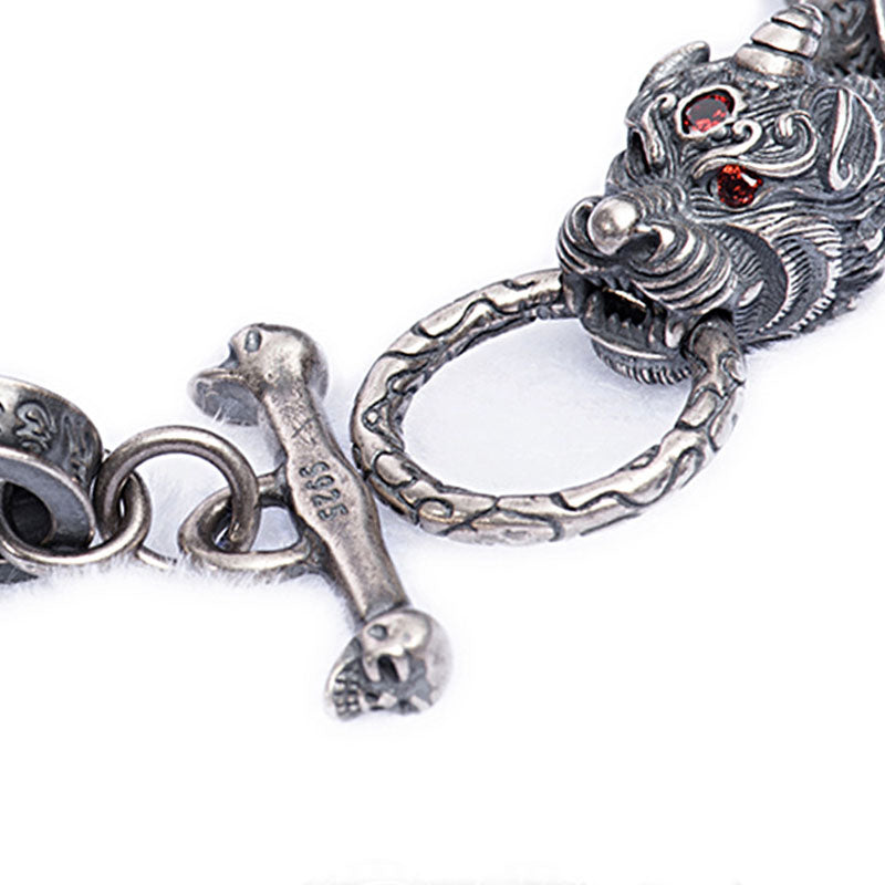 Bracelet en argent sterling 925 Buddha Stones et dragon Kirin Om Mani Padme Hum