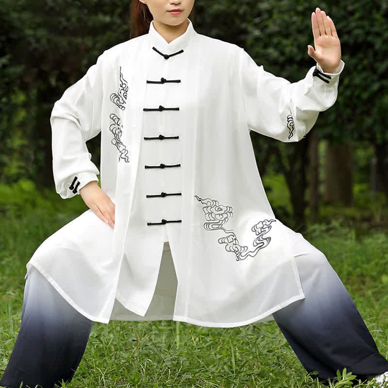 Ensemble de vêtements pour femmes Buddha Stones, nuages de bon augure, dégradé de méditation, prière, pratique spirituelle du Tai Chi et du Qigong