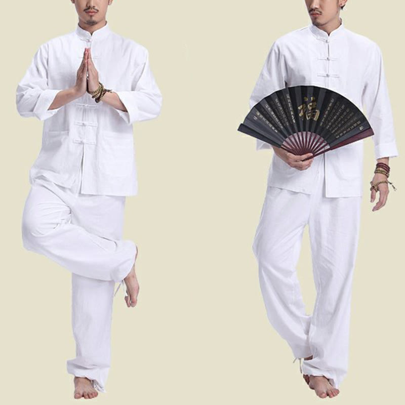 Ensemble pour homme en coton et lin avec boutons en forme de grenouille chinoise et Buddha Stones, méditation, prière, pratique spirituelle zen, yoga - image 9