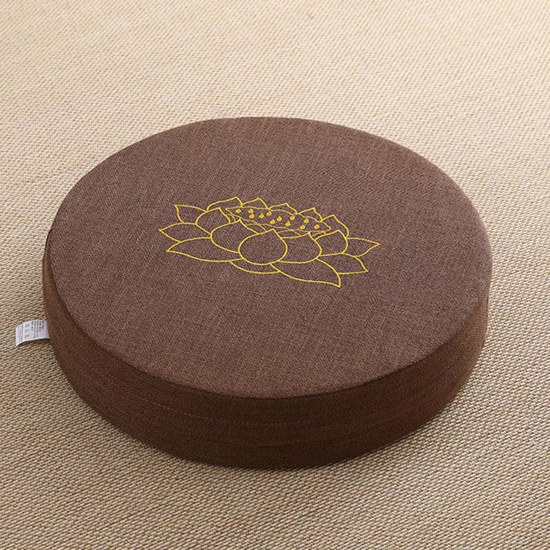 Coussin de siège de méditation en coton et lin avec broderie de Buddha Stones et de lotus - Doux - 40 cm x 10 cm - Brun - image 10