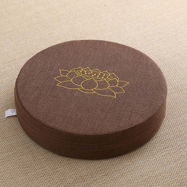 Coussin de siège de méditation en coton et lin avec broderie de Buddha Stones et de lotus - Doux - 40 cm x 10 cm - Brun - image 10