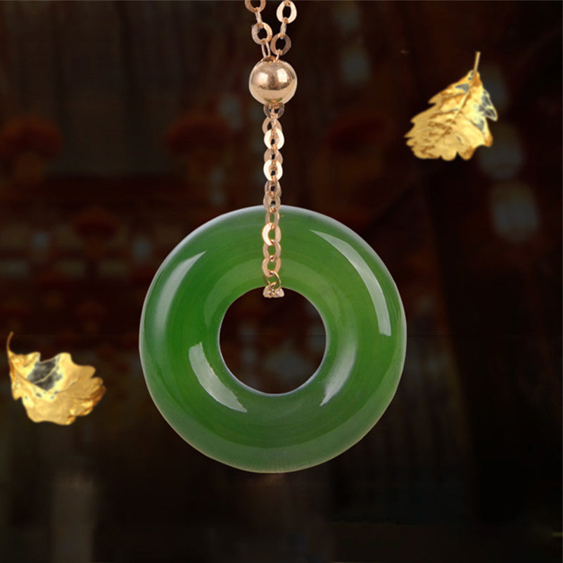Collier pendentif de guérison en or 14 carats avec jade cyan rond
