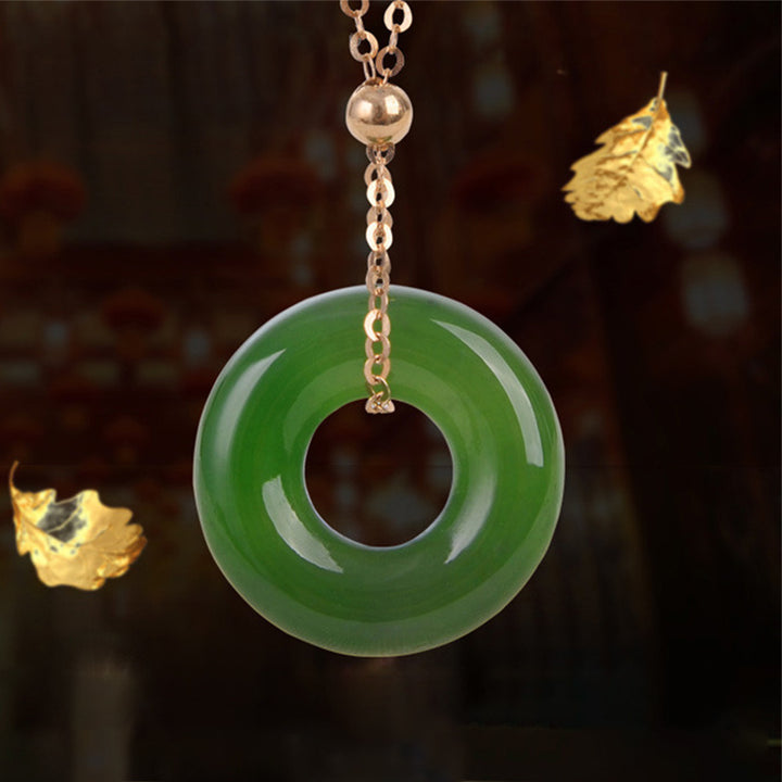 Collier pendentif de guérison en or 14 carats avec jade cyan rond
