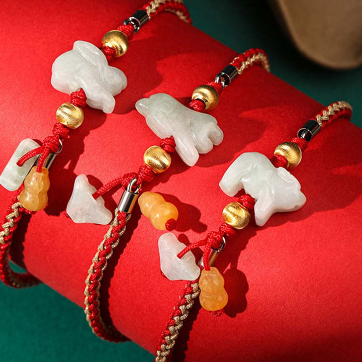 Bracelet de cheville en fil rouge avec Buddha Stones et signe du zodiaque chinois