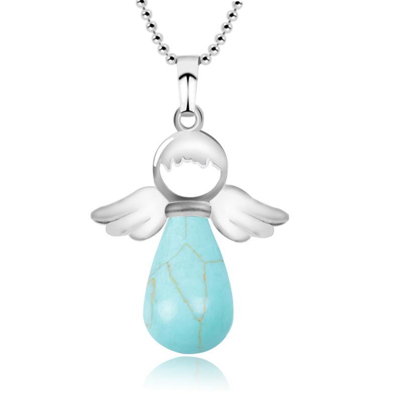 Collier pendentif porte-bonheur en cristal naturel avec petites ailes d'ange de Buddha Stones