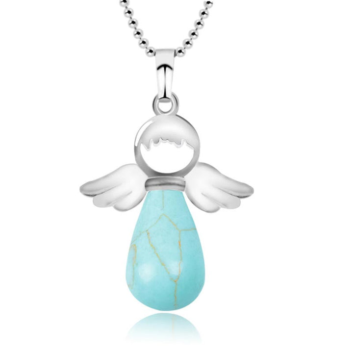 Collier pendentif porte-bonheur en cristal naturel avec petites ailes d'ange de Buddha Stones