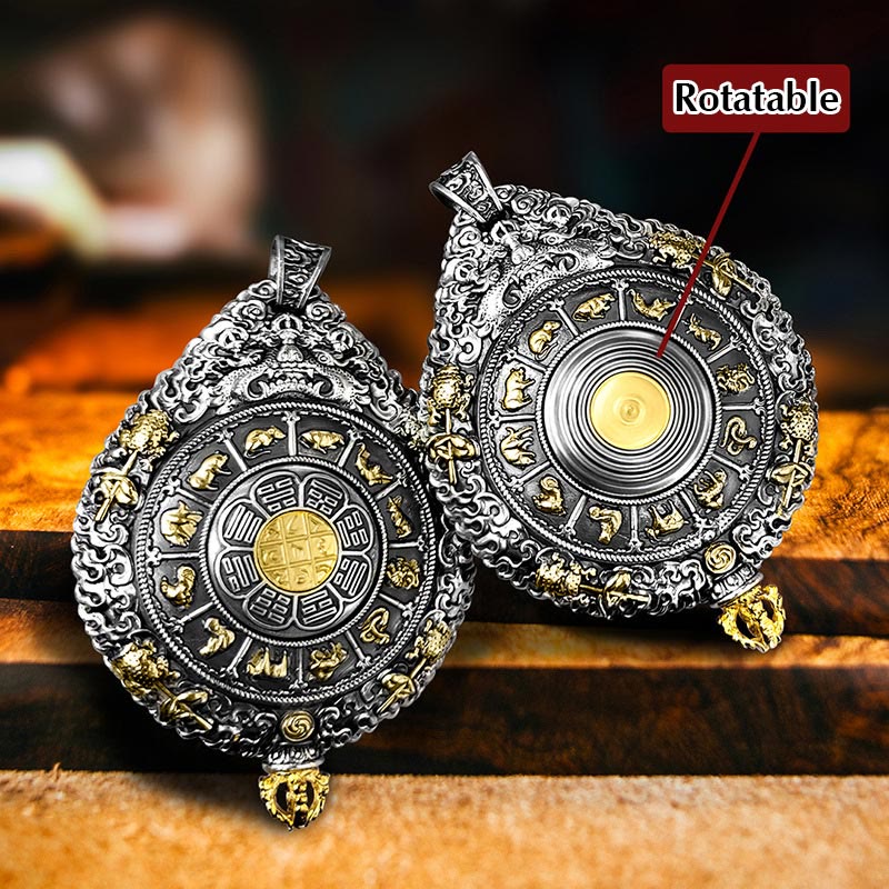 Buddha Stones Zodiaque chinois Bouddha natal Thangka Neuf palais Huit diagrammes Richesse Collier pendentif rotatif
