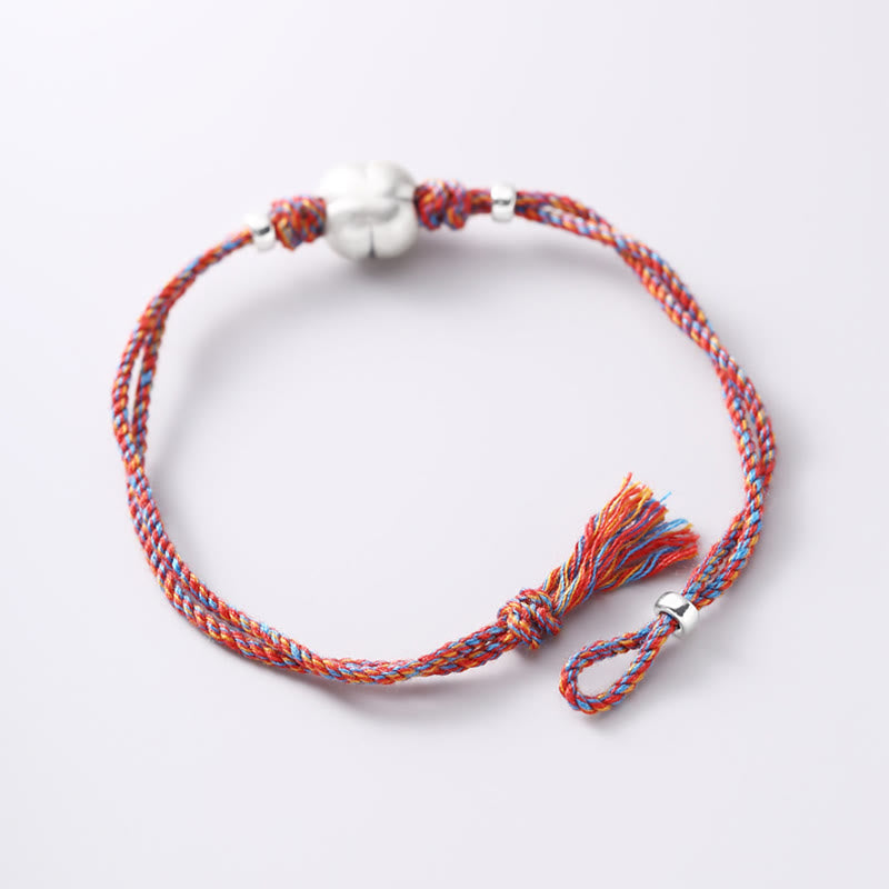 Bracelet tressé multicolore en argent sterling 999 avec pierre porte-bonheur Kaki de Buddha Stones