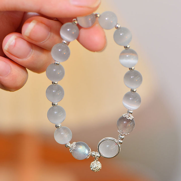 Bracelet de soutien d'amour en argent sterling 925 avec œil de chat et pierre de lune Buddha Stones