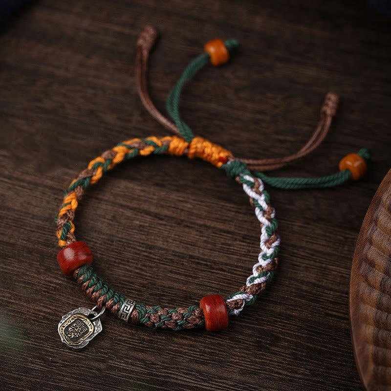 Bracelet tressé en os de chameau fait main en argent tibétain 925 avec pierres de Buddha Stones , déesse de la richesse, Zakiram