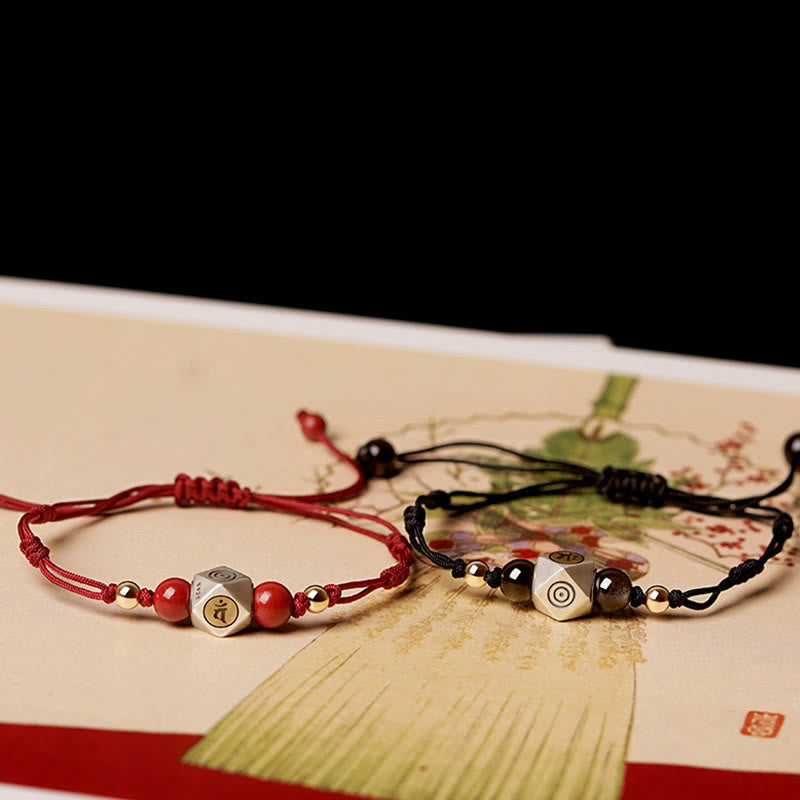 Bracelet tressé calme en cinabre avec Bouddha du zodiaque chinois en argent sterling 925 fait à la main avec Buddha Stones