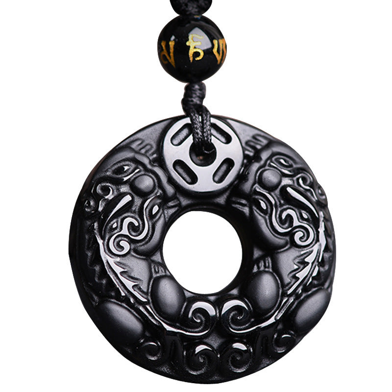 Collier avec pendentif en obsidienne Pixiu et pierres de Buddha Stones - image 4