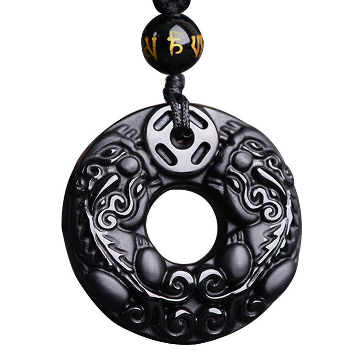 Collier avec pendentif en obsidienne Pixiu et pierres de Buddha Stones - image 4