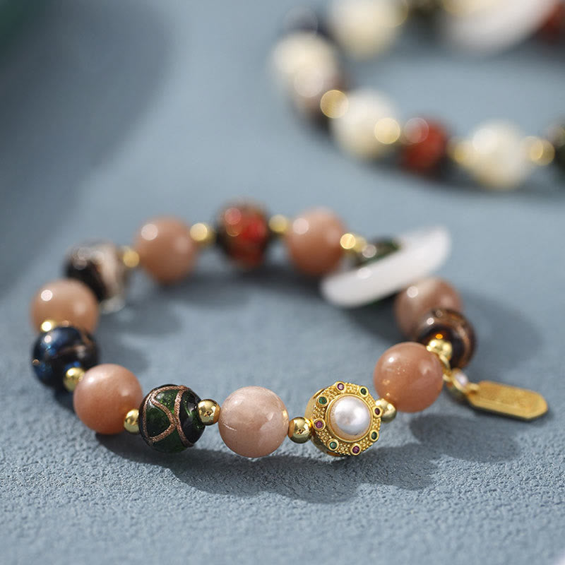 Buddha Stones Encens tibétain Cendres Verre Liuli Pierre Tridacna Pierre de Soleil Om Mani Padme Hum Bracelet à breloques pour roue de prière