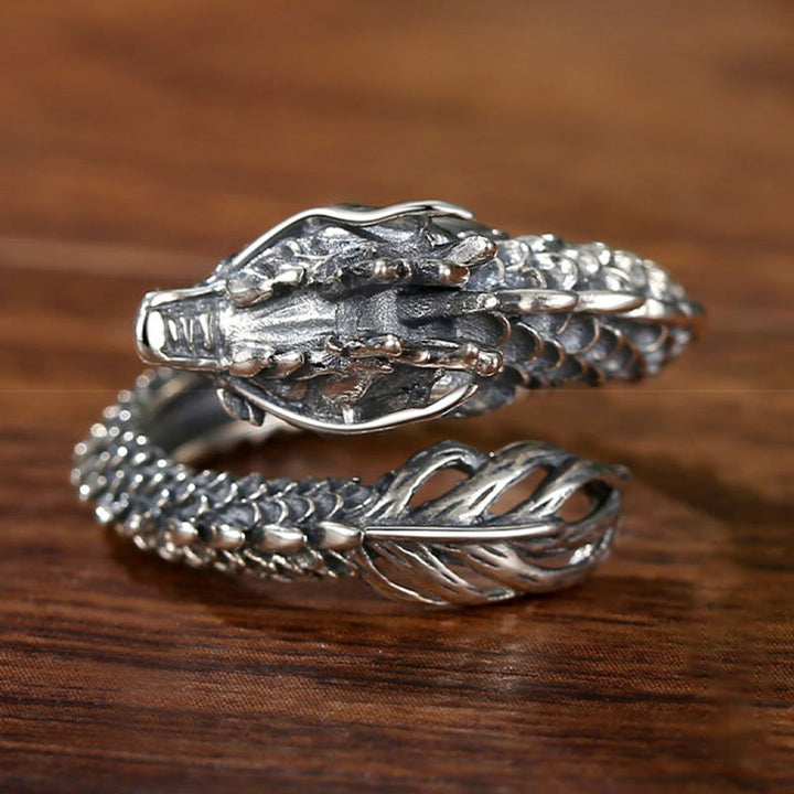 Bague ajustable en argent sterling 925 Buddha Stones et dragon vintage - image 6