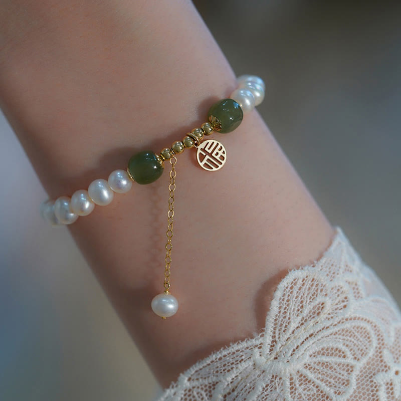 Bracelet de perles de sagesse et de bonheur en jade Hetian naturel