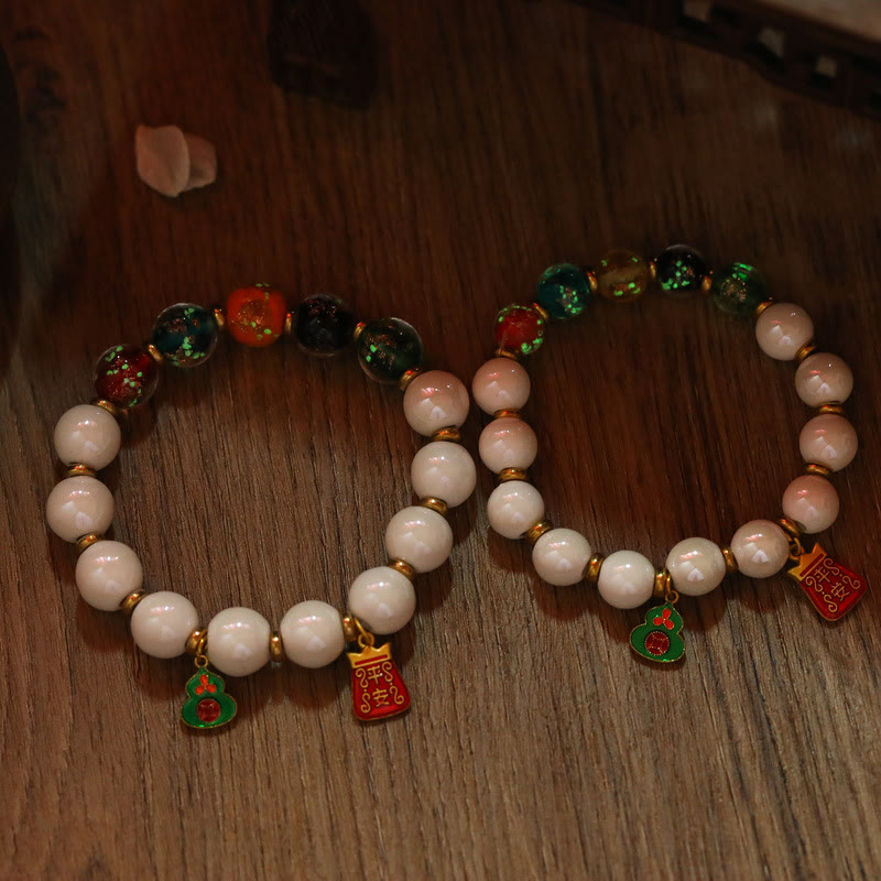 Buddha Stones Encens tibétain Cendres Porcelaine Lumineuse Fluorescente Perle de Verre Liuli Gourde Pièce de Cuivre Charm Bracelet de Paix