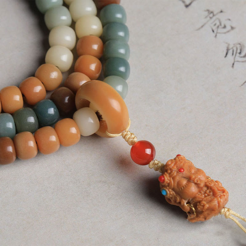 Bracelet Mala 108 Buddha Stones dégradé Bodhi Seed Green Tara Buddha gravé Peace Harmony