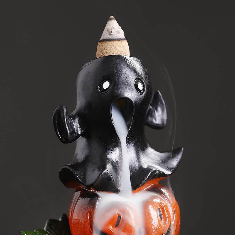 Décoration de brûleur d'encens de fontaine à fumée à refoulement en résine fantôme de citrouilles d'Halloween