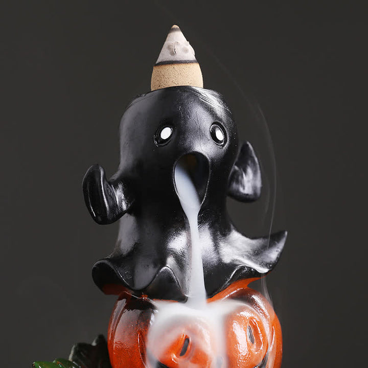 Décoration de brûleur d'encens de fontaine à fumée à refoulement en résine fantôme de citrouilles d'Halloween