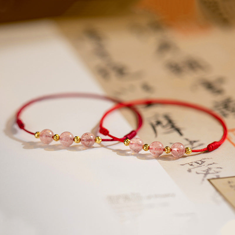 Bracelet de cheville en fil rouge avec perles en cristal de fraise et Buddha Stones