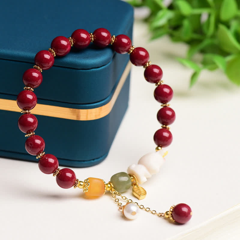 Bracelet de bénédiction en perles de jade Hetian cinabre de l'année du lapin