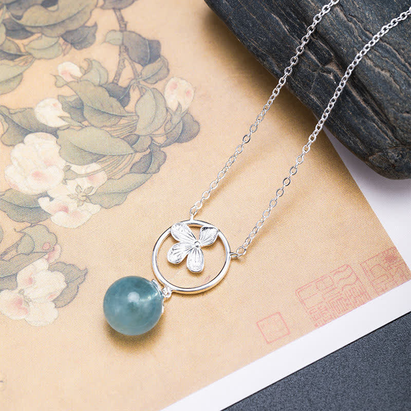 Buddha Stones et aigue-marine naturelle - Collier Fleur d'Aigue-marine - image 10