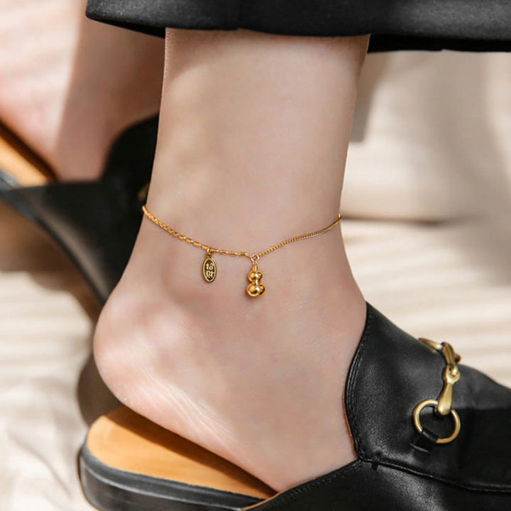 Buddha Stones Or 18k Lucky Bracelet de cheville Buckle Wealth en forme de gourde