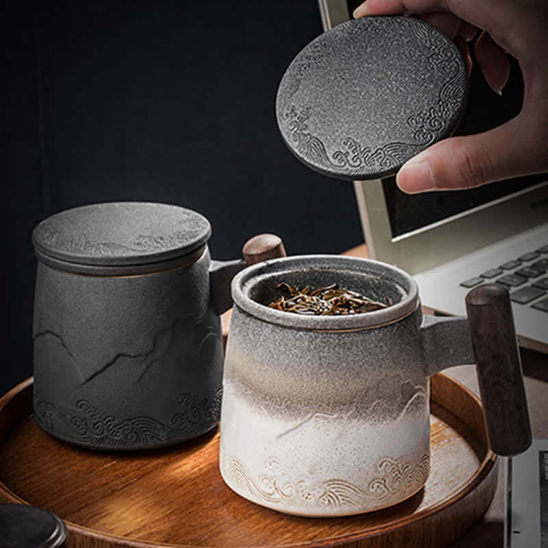 Tasses à thé en céramique vintage Buddha Stones Mountain Sea