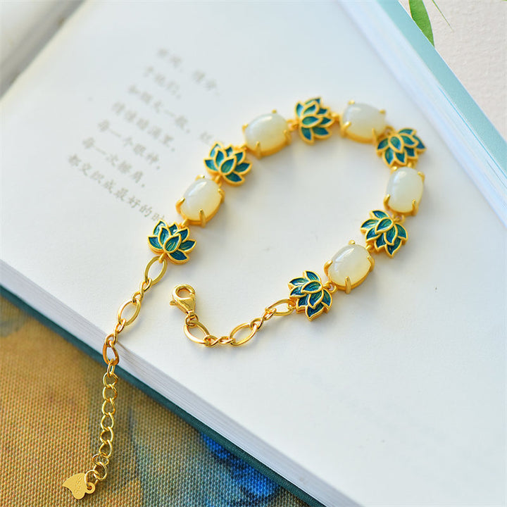 Bracelet de protection Lotus en jade blanc et jade cyan Buddha Stones