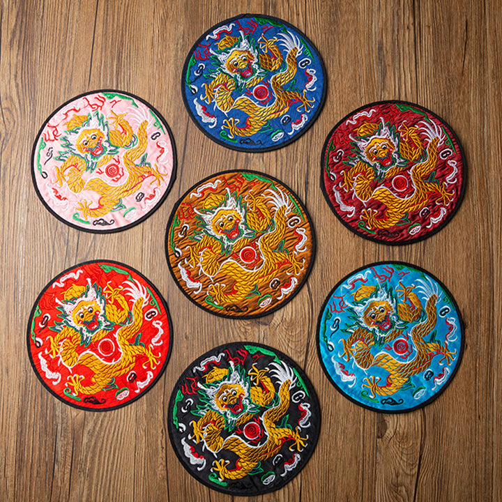 Dessous de verre brodé Buddha Stones Dragon pour tasse à thé, dessous de verre pour tasse à thé Kung Fu