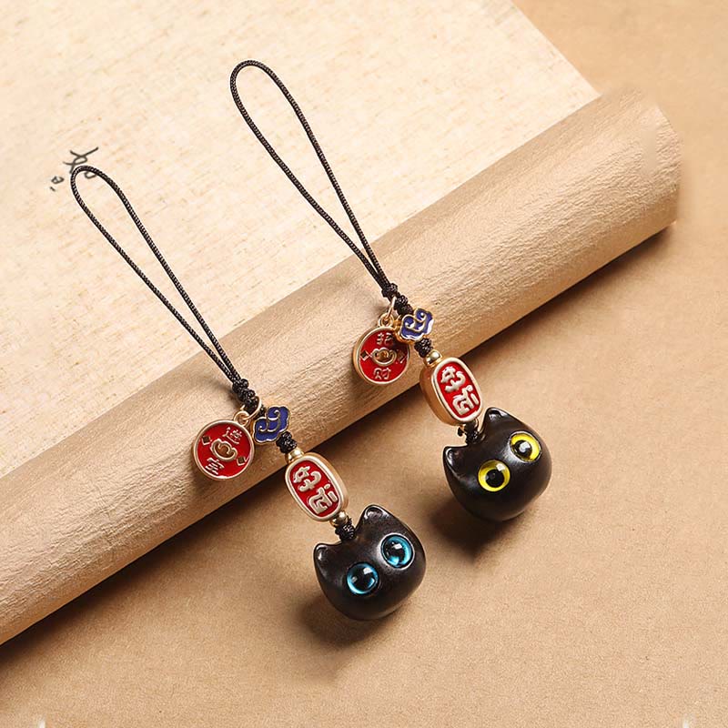 Porte-clés en bois d'ébène avec Buddha Stones, chat porte-bonheur, nuage de bon augure, paix, décoration à suspendre pour téléphone - image 20