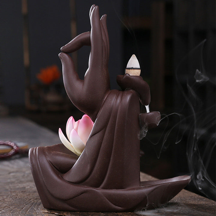 Brûleur d'encens Buddha Stones avec bénédiction du lotus