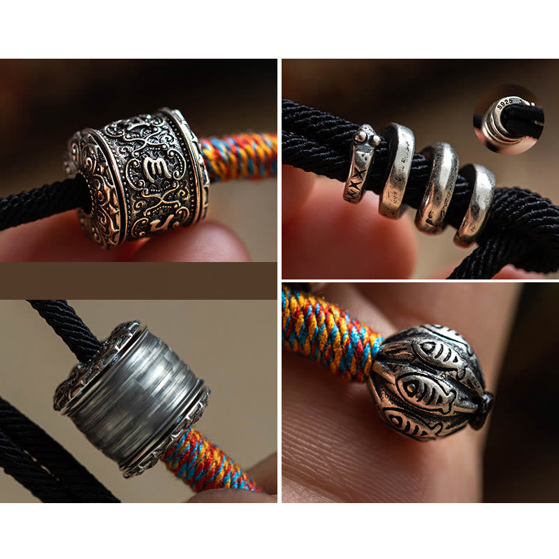Bracelet double tour en amulette sculptée tibétain avec Buddha Stones Om Mani Padme Hum