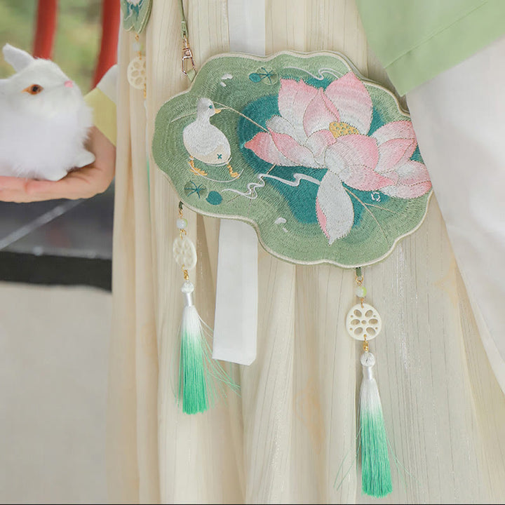 Sac à bandoulière avec broderie de Buddha Stones et de Lotus, poisson Koi, lapin, fleur, Hanfu - image 4