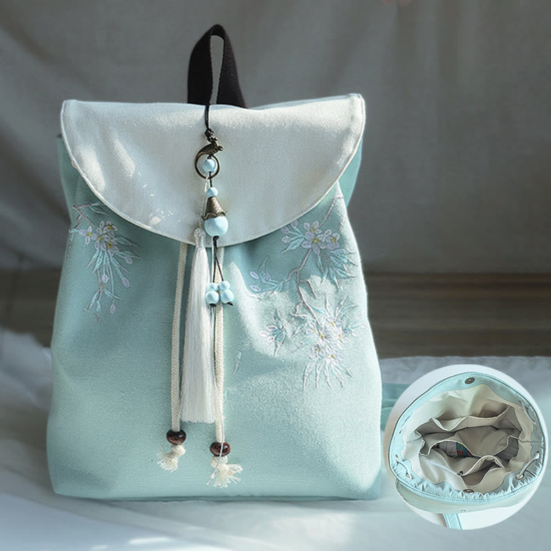 Sac à dos en toile de grande capacité brodé à la main avec Buddha Stones