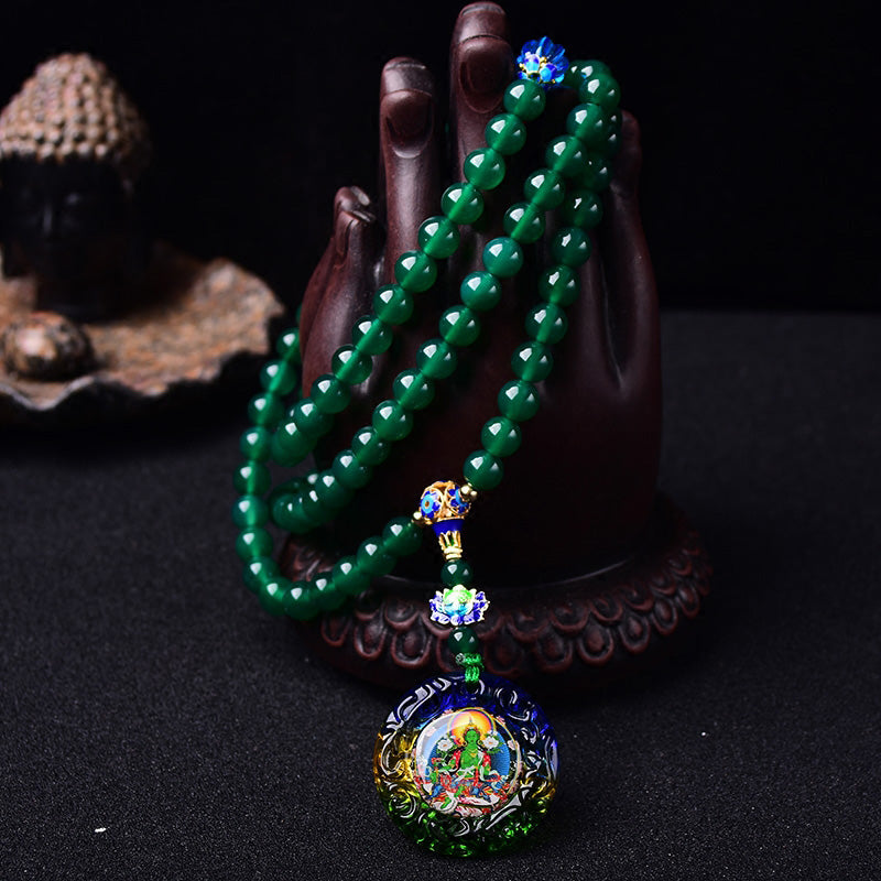 Bracelet à breloques de manifestation de Tara verte Bodhisattva en agate verte naturelle avec 108 Buddha Stones - image 2