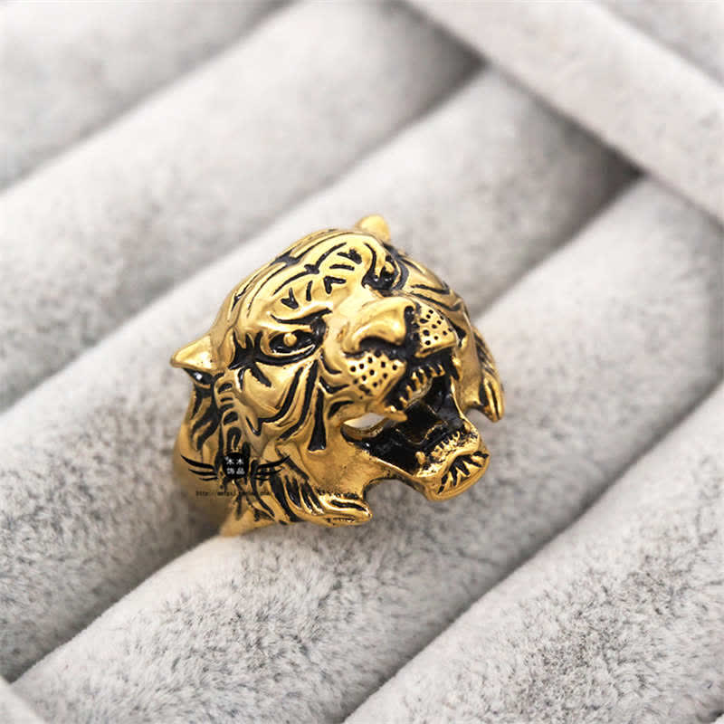 Bague de motard punk rock calme et équilibrée en acier titane avec tête de tigre pour homme