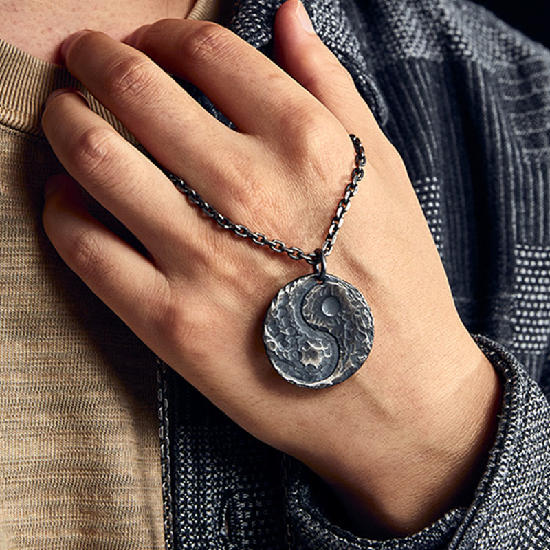 Collier pendentif en argent sterling 990 avec Buddha Stones et texture marteau Yin Yang - image 11
