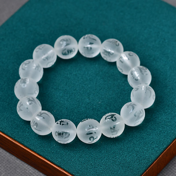 Bracelet de méditation en onyx noir et cristal blanc Buddha Stones du Tibet Om Mani Padme Hum