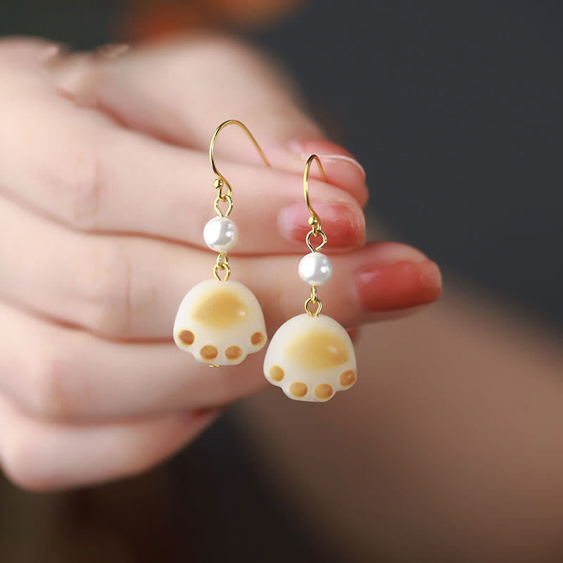 Boucles d'oreilles pendantes en forme de patte de chat et de paix Bodhi Seed - Graine de Bodhi (Sagesse ♥ Éloigne les mauvais esprits) - image 1