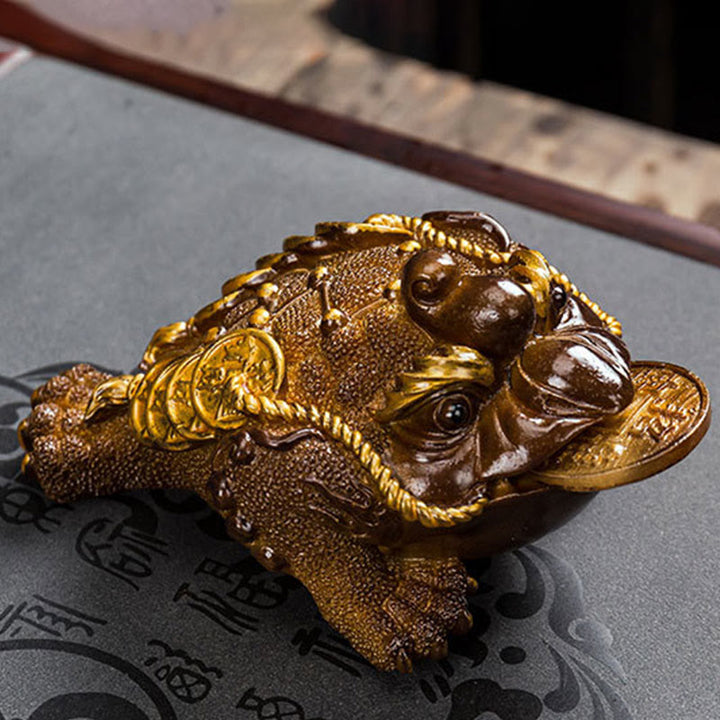Buddha Stones changeantes de couleur FengShui richesse grenouille porte-bonheur pièce de cuivre thé animal de compagnie figurine en résine décoration