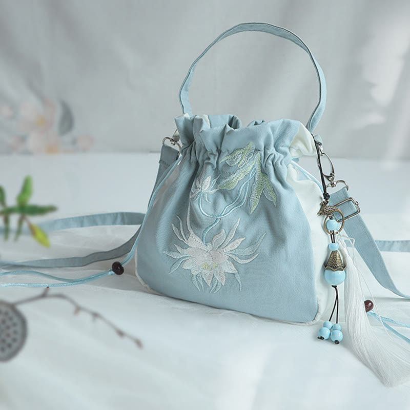 Sac à main en toile brodé à la main avec Buddha Stones et fleurs