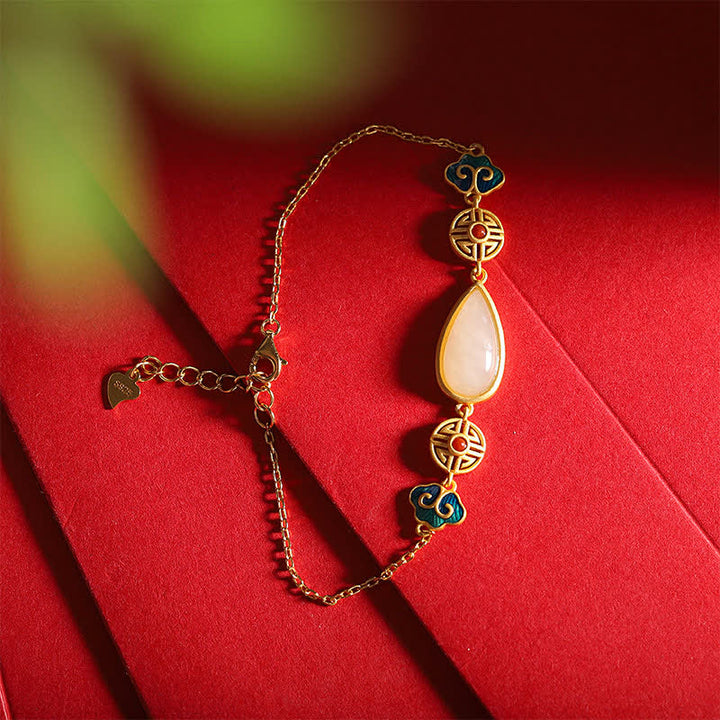 Collier avec pendentif en forme de goutte d'eau en argent sterling 925 et jade blanc Hetian