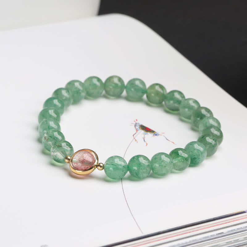 Bracelet de perles apaisantes en quartz fraise vert naturel de Buddha Stones
