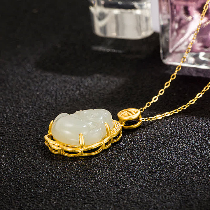 Collier pendentif de protection en jade blanc Hetian en argent sterling 925 avec Bouddha rieur - image 4