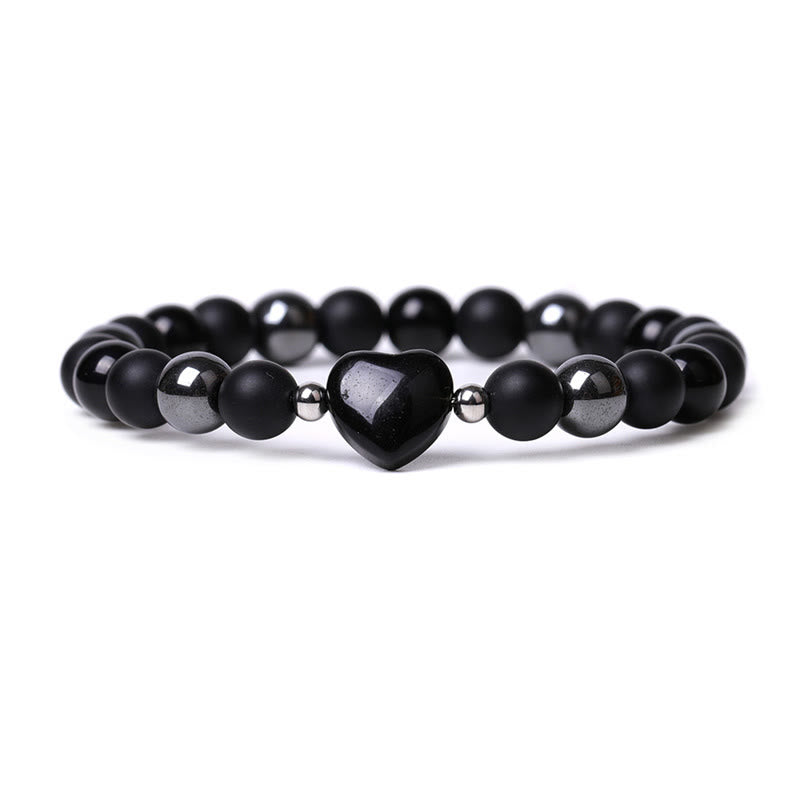 Bracelet de protection en forme de cœur Buddha Stones pierre d'onyx noir et œil de tigre en cristal